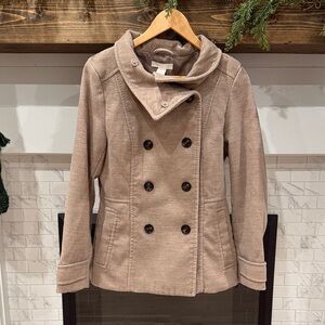 H&M Women's Beige Double-Breasted Pea Coat